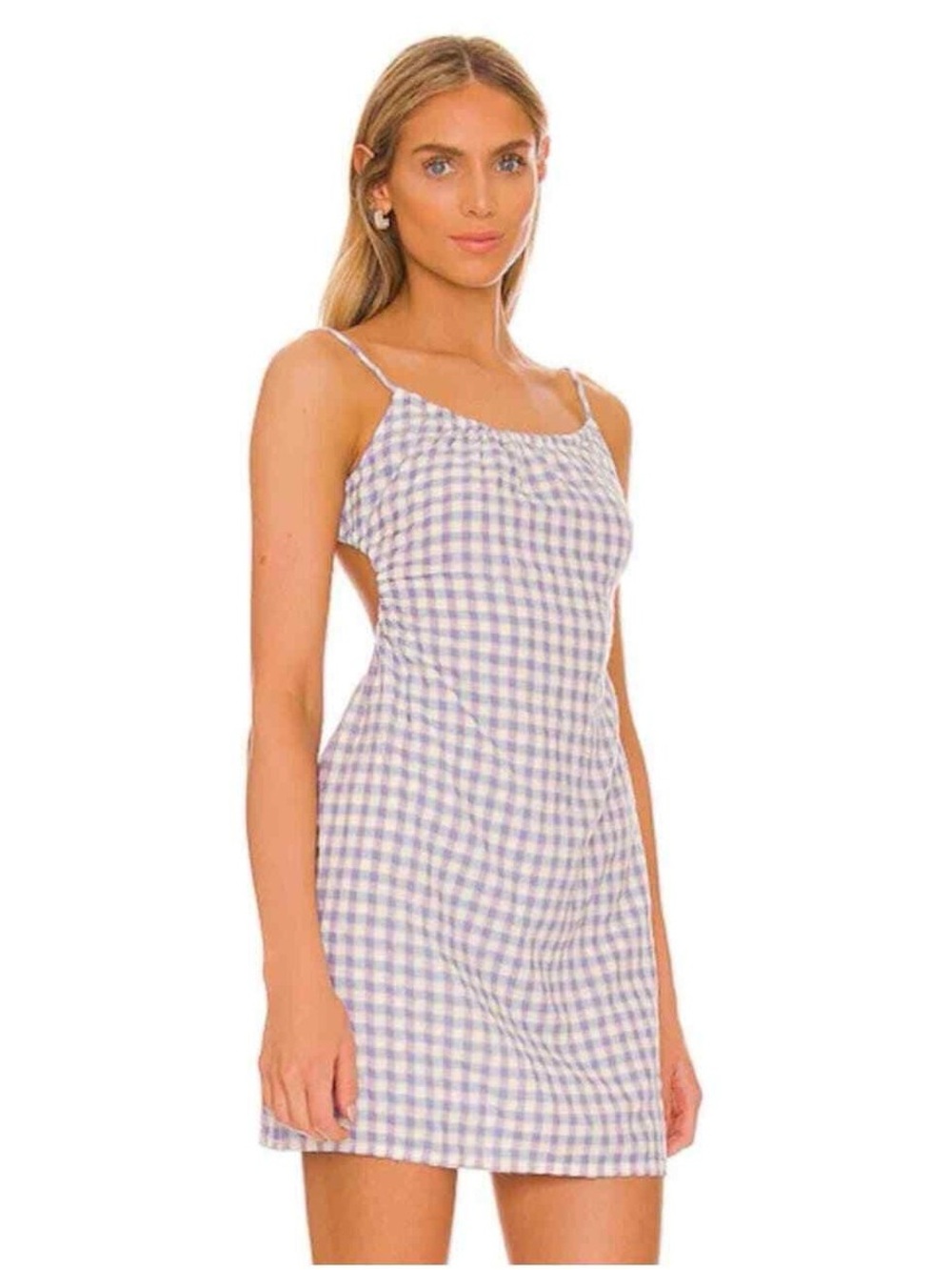 l*space Lavender and Blue Gingham Tie-Back Mini Dress